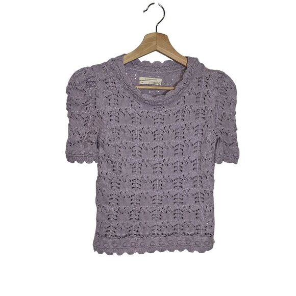 Anthropologie Purple Crochet Knit Sweater Short Sleeve Women's Size XXS - Picture 1 of 8
